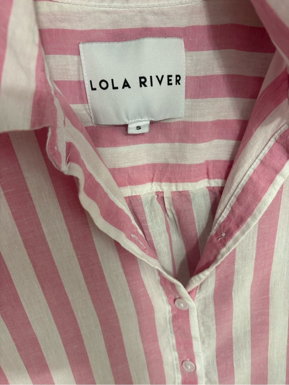 Lola River Pink & White Striped Button-Down Shirt Linen - Picture 2 of 5